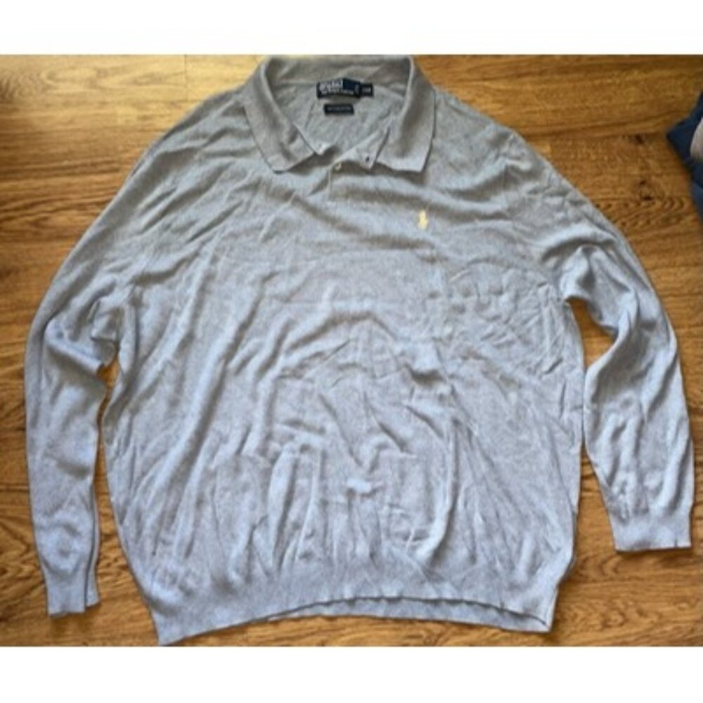 Polo Ralph Lauren Mens 100% Pima Cotton Light Blue Collared Sweater 2XB